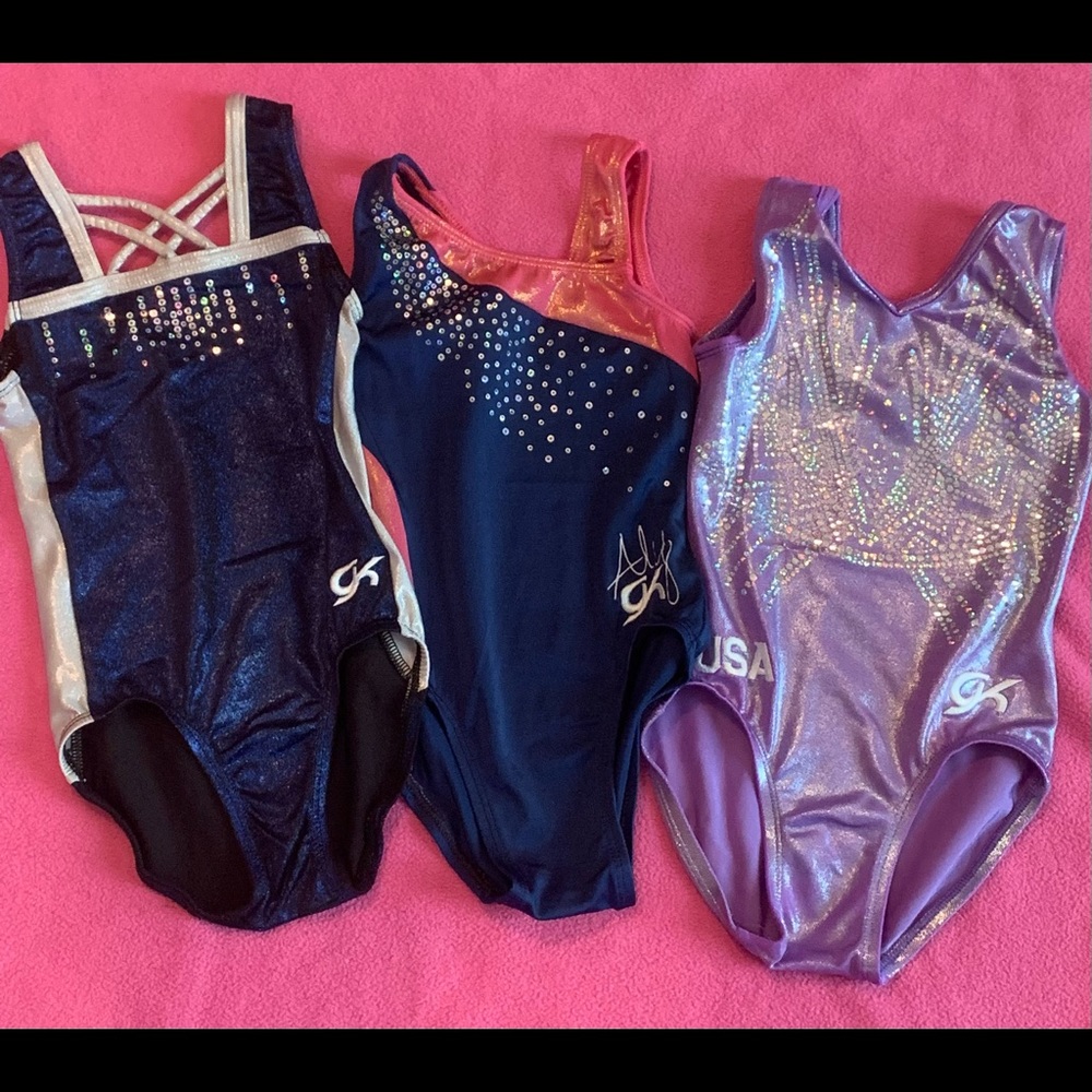Lot 3 Used GK Gymnastics Leotards for Girls Small - CS Aly Raisman USA Sp. Editi